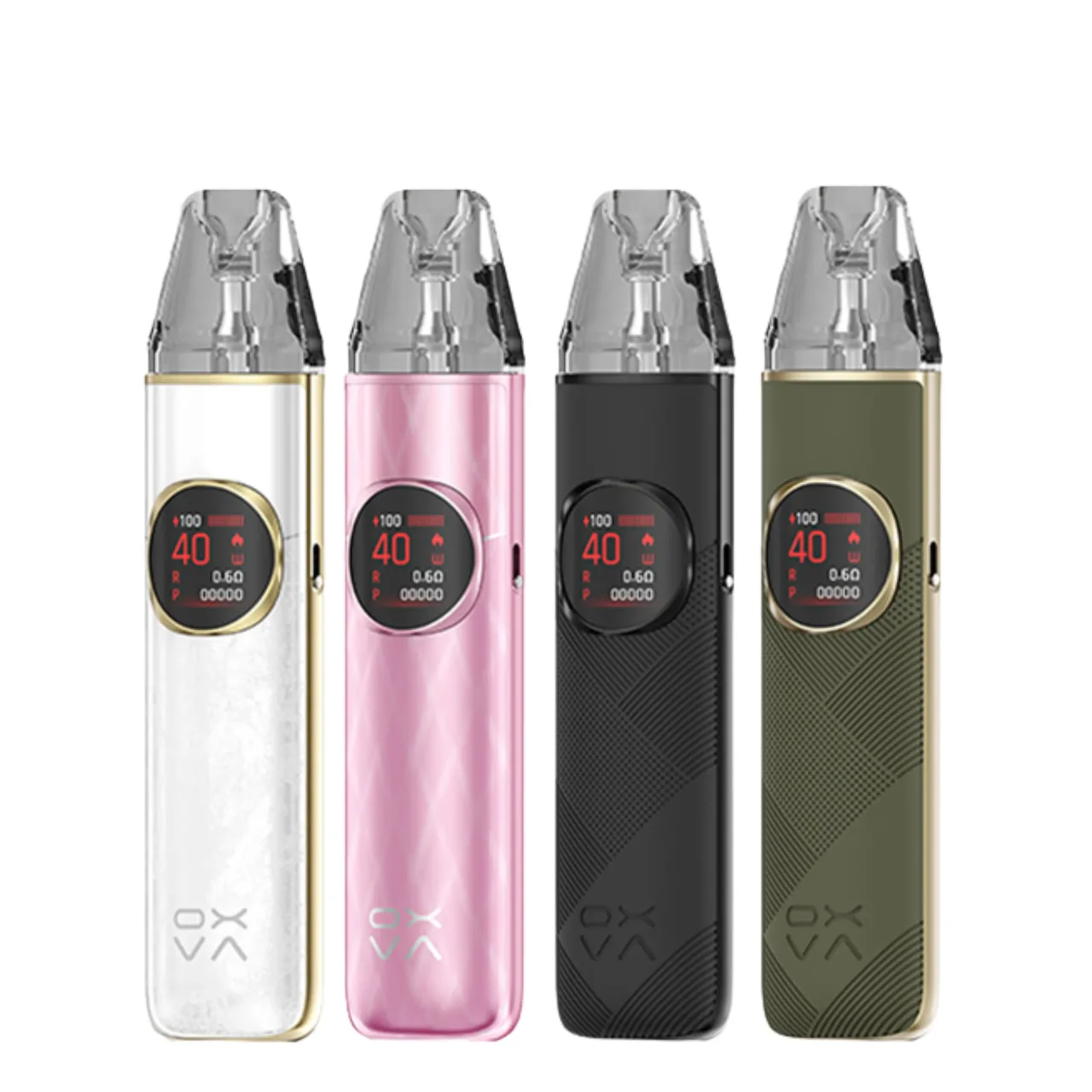 OXVA NeXlim 2 kit in four colours with digital displays showing 40W output