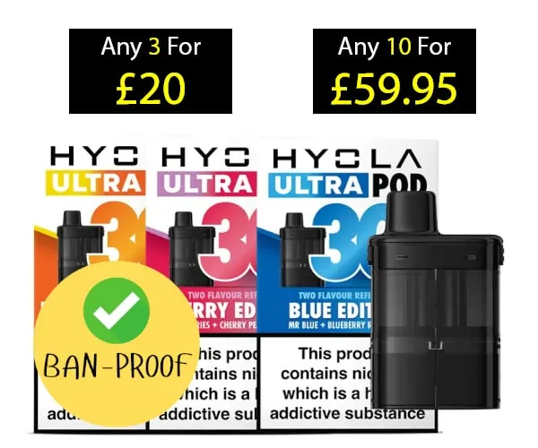 Hyola Ultra 30K Prefilled Pods range with ban-proof badge