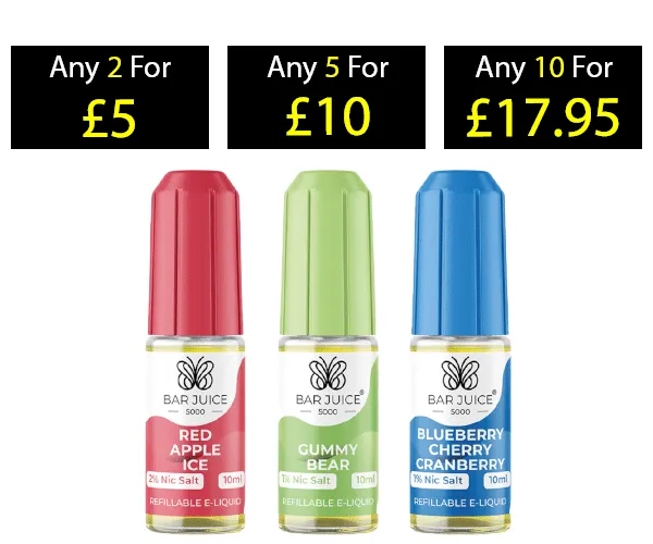 Bar Juice 5000 Salt E-Liquid ELF & ELUX Flavours 2% Nicotine