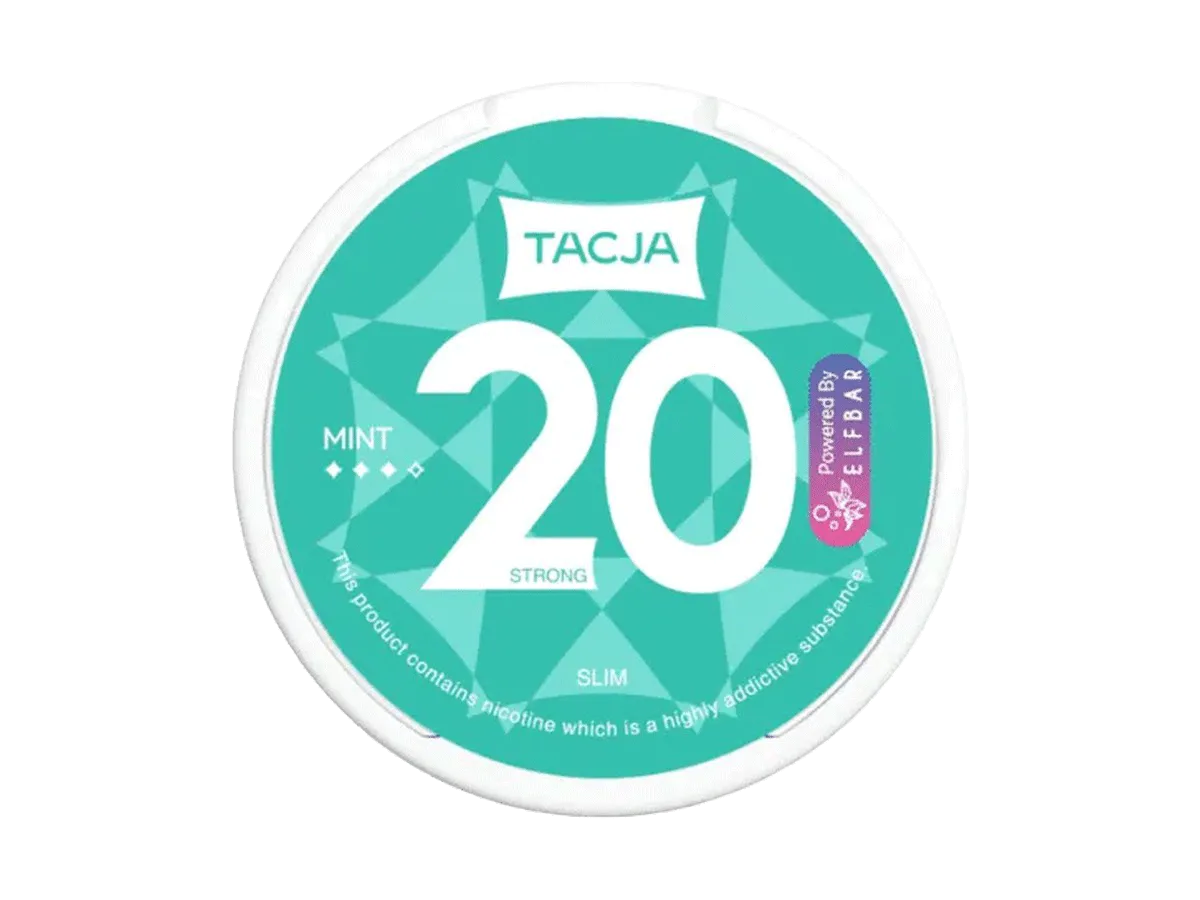 Tacja 20 Strong slim mint nicotine pouches, 20mg, turquoise tin